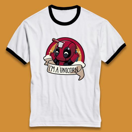 I'm A Unicorn Funny Deadpool Rainbow Colors Marvel Avengers Superhero Fictional Character Ringer T Shirt