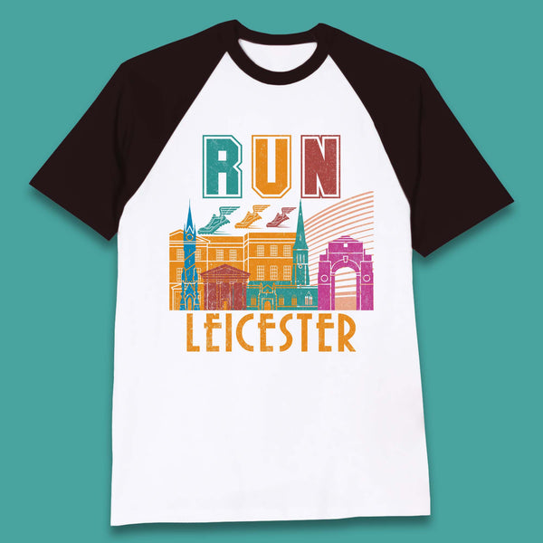 Run Leicester Festival Leicester Skyline Souvenir Race Leicester Running Baseball T Shirt