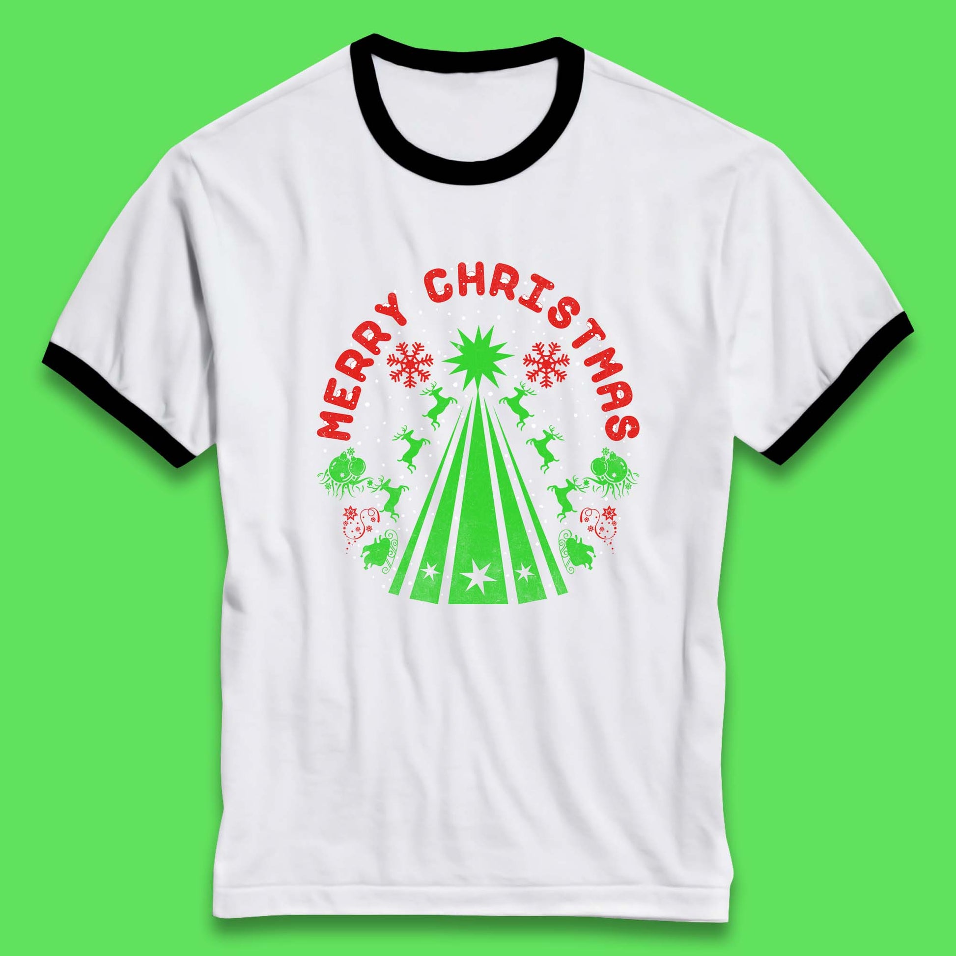 merry christmas reindeers ringer t shirt