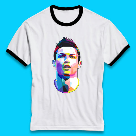 Cristiano Ronaldo Retro Style Portrait Football Player CR7 Portuguese Professional Footballer Soccer Player Sports Champion Ringer T Shirt