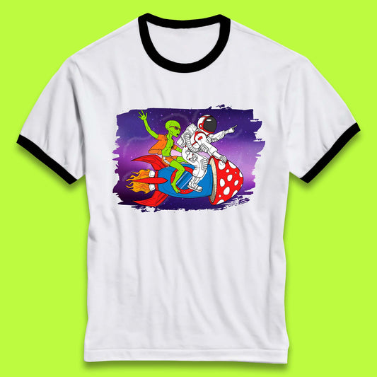 Alien & Astronaut Rocket Ship Ringer T-Shirt