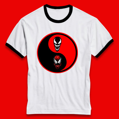 Marvel Comics Carnage And Venom Fictional Movie Character Anime Yin Yang Spoof Ringer T Shirt