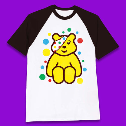 Children In Need Sitting Spotty Pudsey Bear Charity Raising Spotty Day Baseball T Shirt