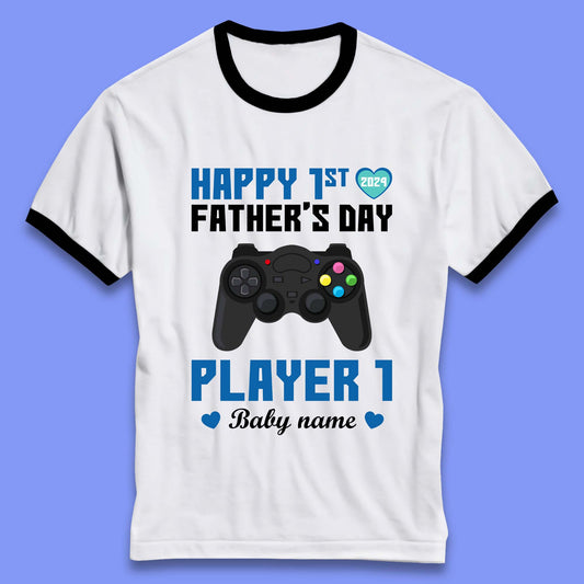 Personalised Happy First Father's Day Ringer T-Shirt