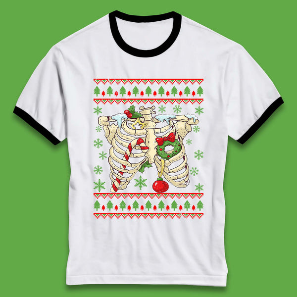 Christmas Ribs Skeleton Ringer T-Shirt