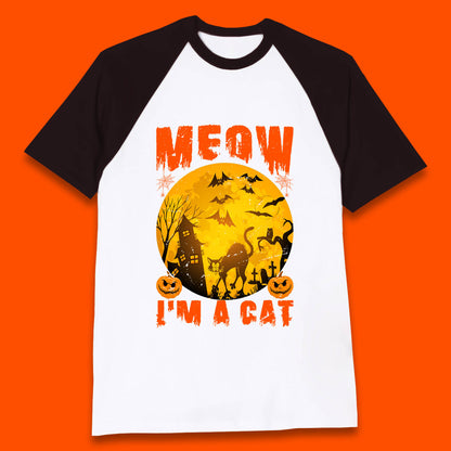 Meow I'm A Cat Halloween Black Cat Horror Scary Haunted House Baseball T Shirt