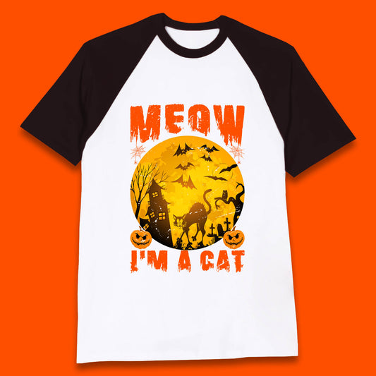 Meow I'm A Cat Halloween Black Cat Horror Scary Haunted House Baseball T Shirt