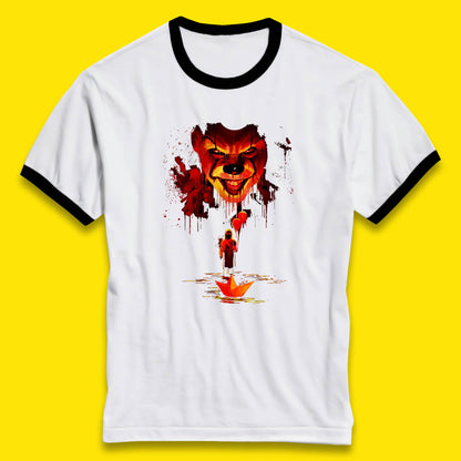 IT Clown Pennywise Halloween Horror Movie Character Serial Killer Clown Costume Ringer T Shirt