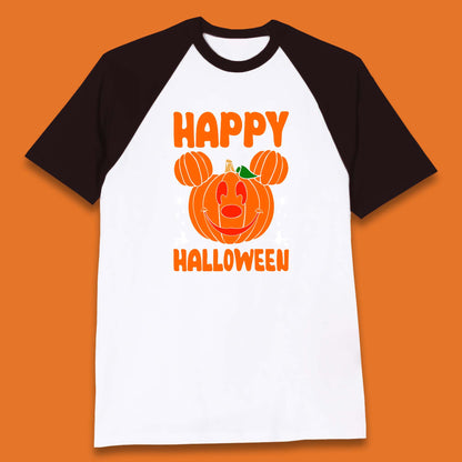 Happy Halloween Disney Mickey Mouse Jack-o-lantern Pumpkin Face Horror Scary Disney Trip Baseball T Shirt