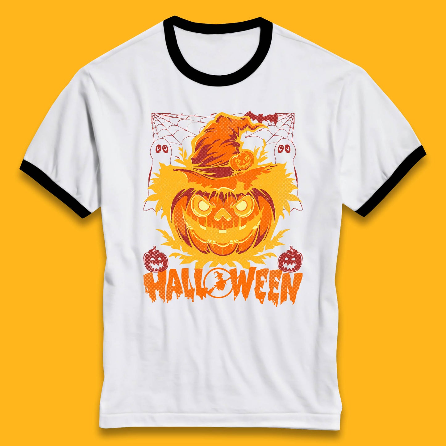 Halloween Scary Pumpkin Face Jack O Lantern Horror Halloween Night Ringer T Shirt