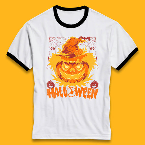 Halloween Scary Pumpkin Face Jack O Lantern Horror Halloween Night Ringer T Shirt