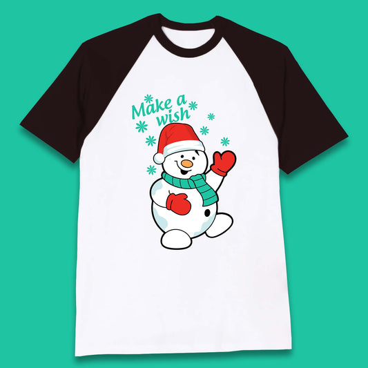 Make A Wish Snowman Christmas Baseball T-Shirt