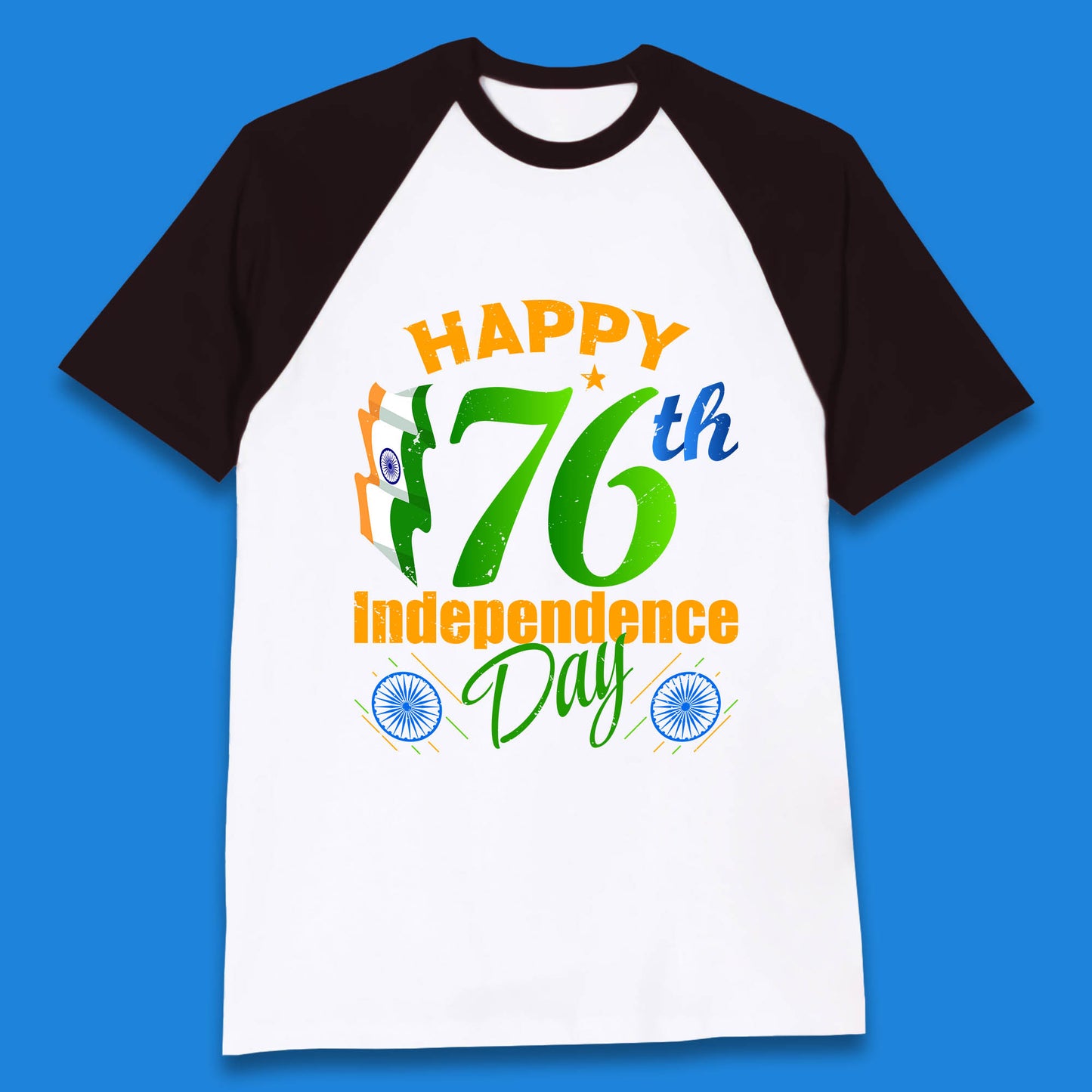 Happy India 76th Independence Day 15th August Patriotic Indian Flag Baseball T Shirt