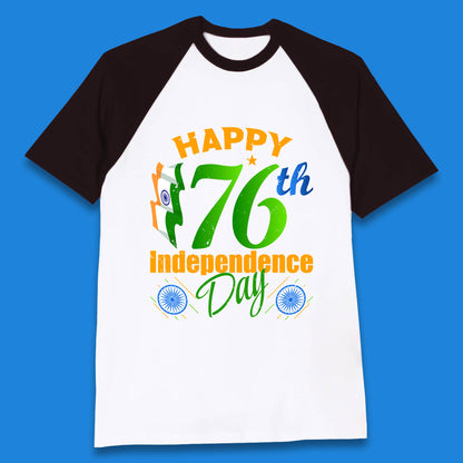 Happy India 76th Independence Day 15th August Patriotic Indian Flag Baseball T Shirt