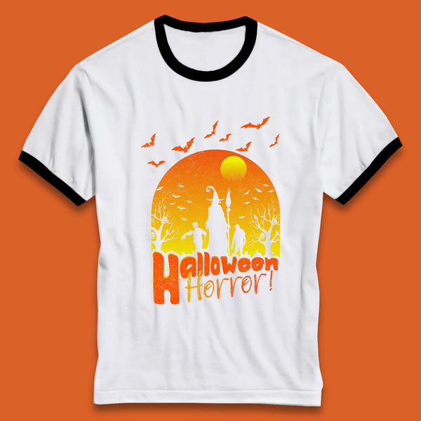 Halloween Horror Halloween Night Witch With Zombies Horror Scary Ringer T Shirt