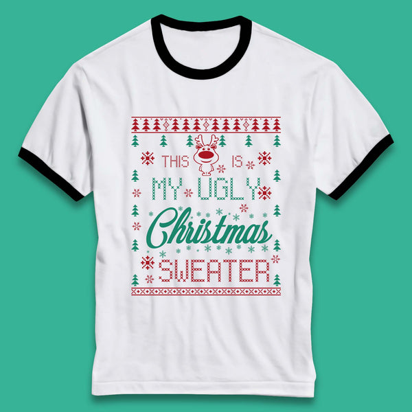 Ugly Christmas Sweater Reindeer Ringer T-Shirt