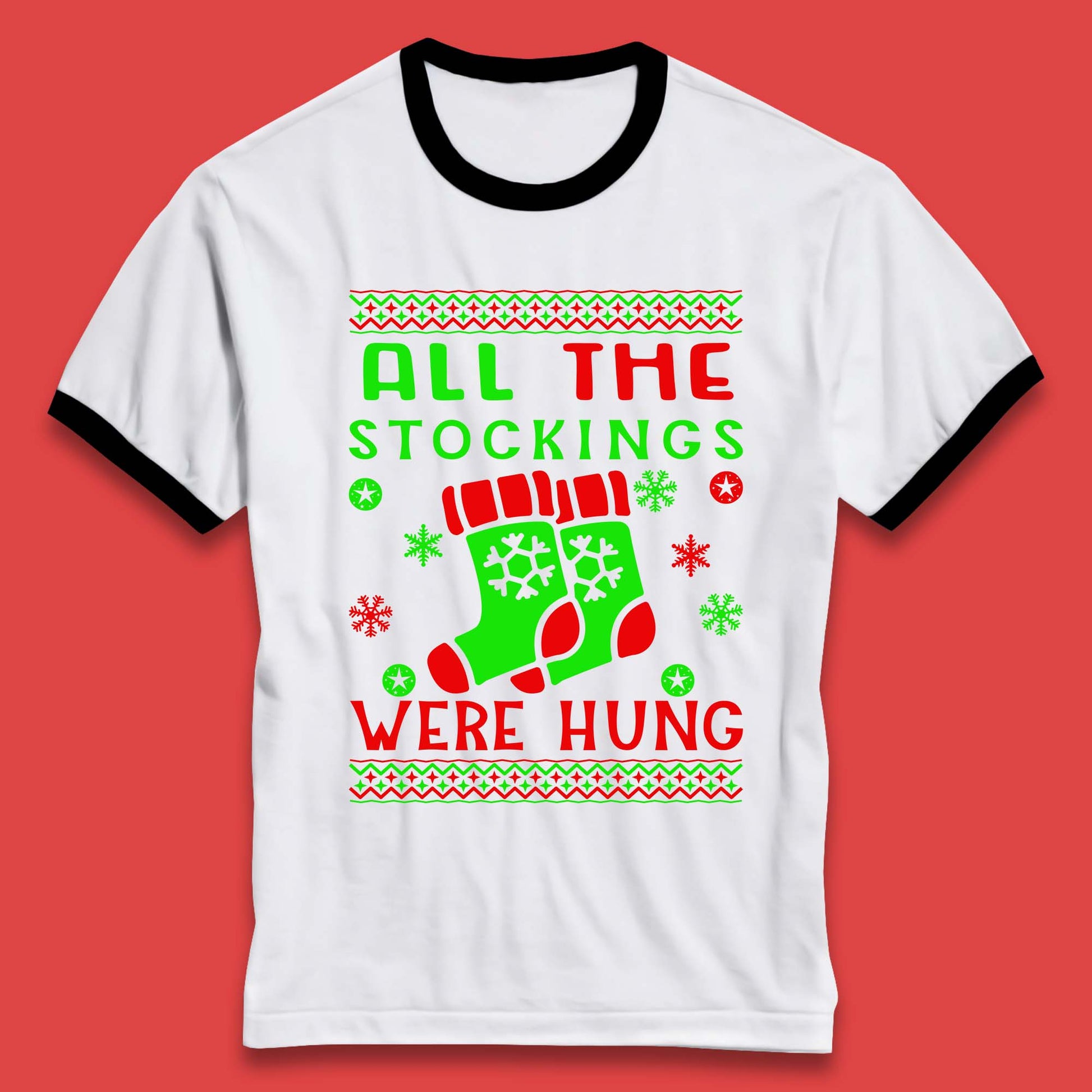 christmas socks all the stocking were hung ringer t shirt