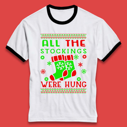 christmas socks all the stocking were hung ringer t shirt
