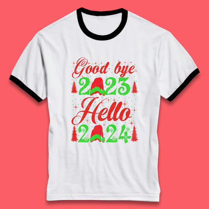 Good Bye 2023 Hello 2024 Merry Christmas Happy New Year Xmas Festive Celebration Ringer T Shirt