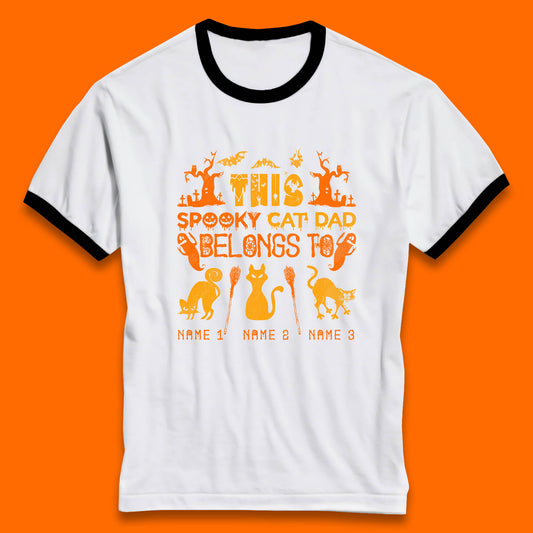 Personalised Halloween This Spooky Cat Dad Belongs To Your Cat Name Customized Halloween Cat Ringer T Shirt