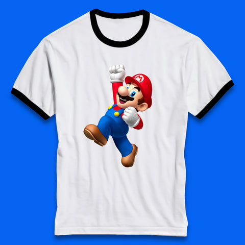 Super Mario Jumping In Happy Mood Funny Game Lovers Players Mario Bro Toad Retro Gaming Ringer T Shirt