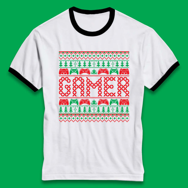 Gamer Christmas Game Controllers Game Day Christmas Gaming Ugly Xmas Ringer T Shirt