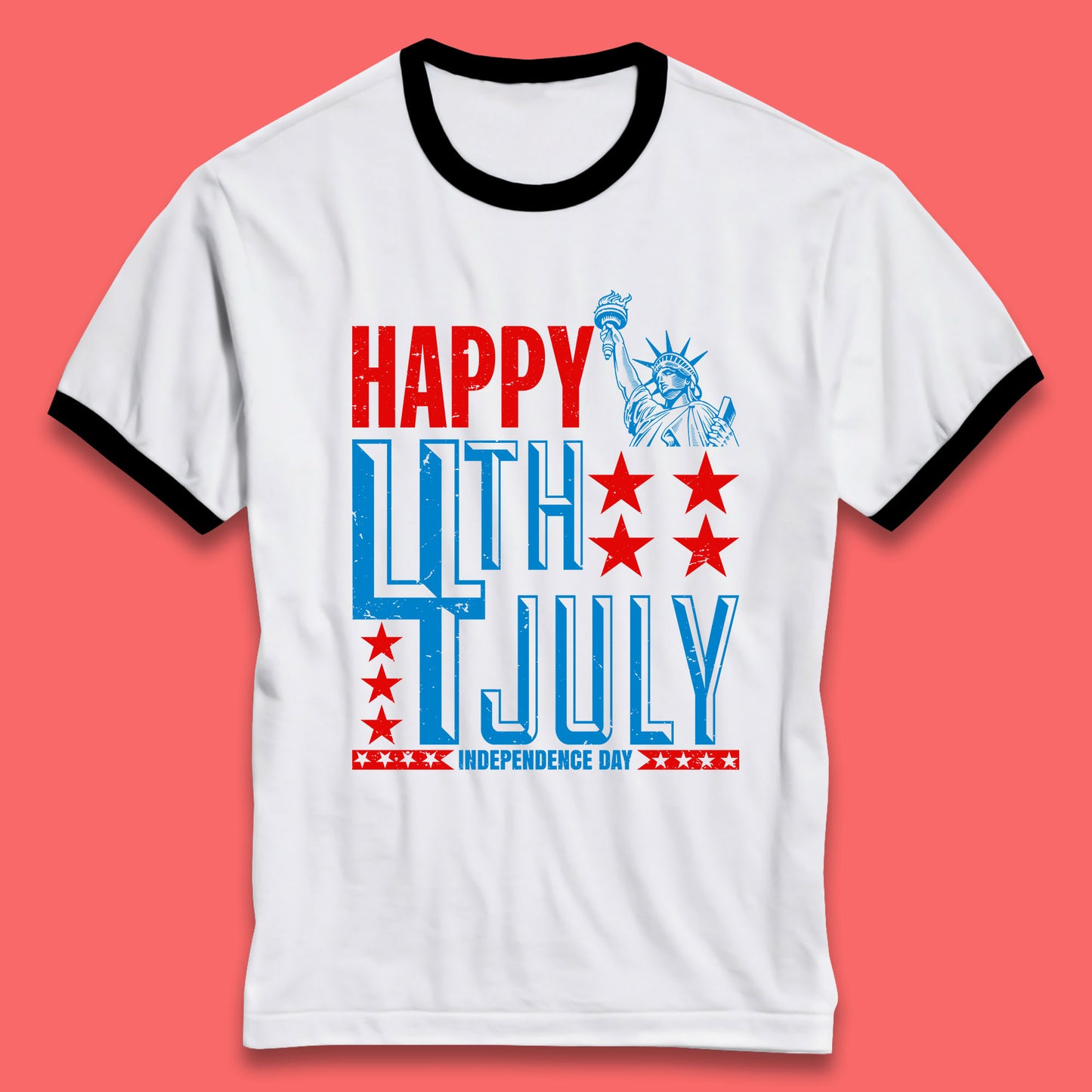 Happy 4th Of July Independence Day Statue Of Liberty Patriotic Celebration Ringer T Shirt
