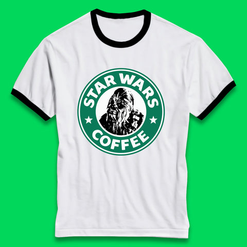 Chewbacca Star Wars Coffee Sci-fi Action Adventure Movie Character Starbucks Coffee Spoof 46th Anniversary Ringer T Shirt