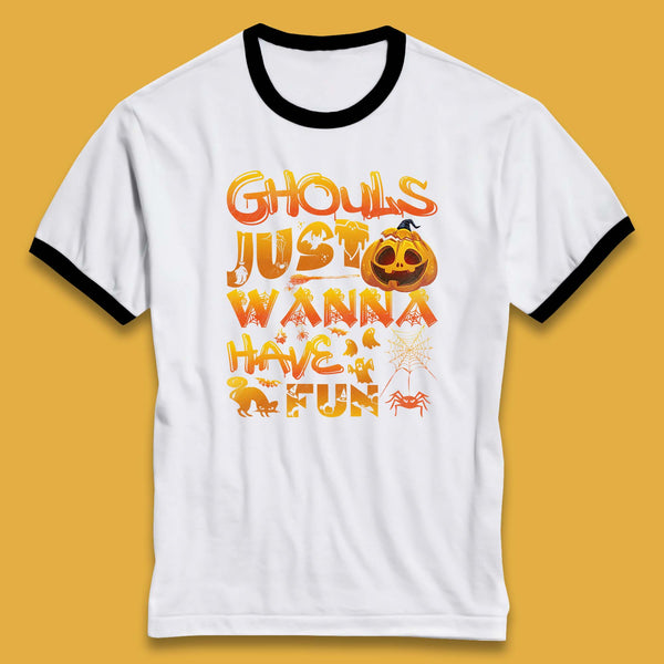 Ghouls Just Wanna Have Fun Halloween Disco Ghost Ghouls Night Out Spooky Season Ringer T Shirt