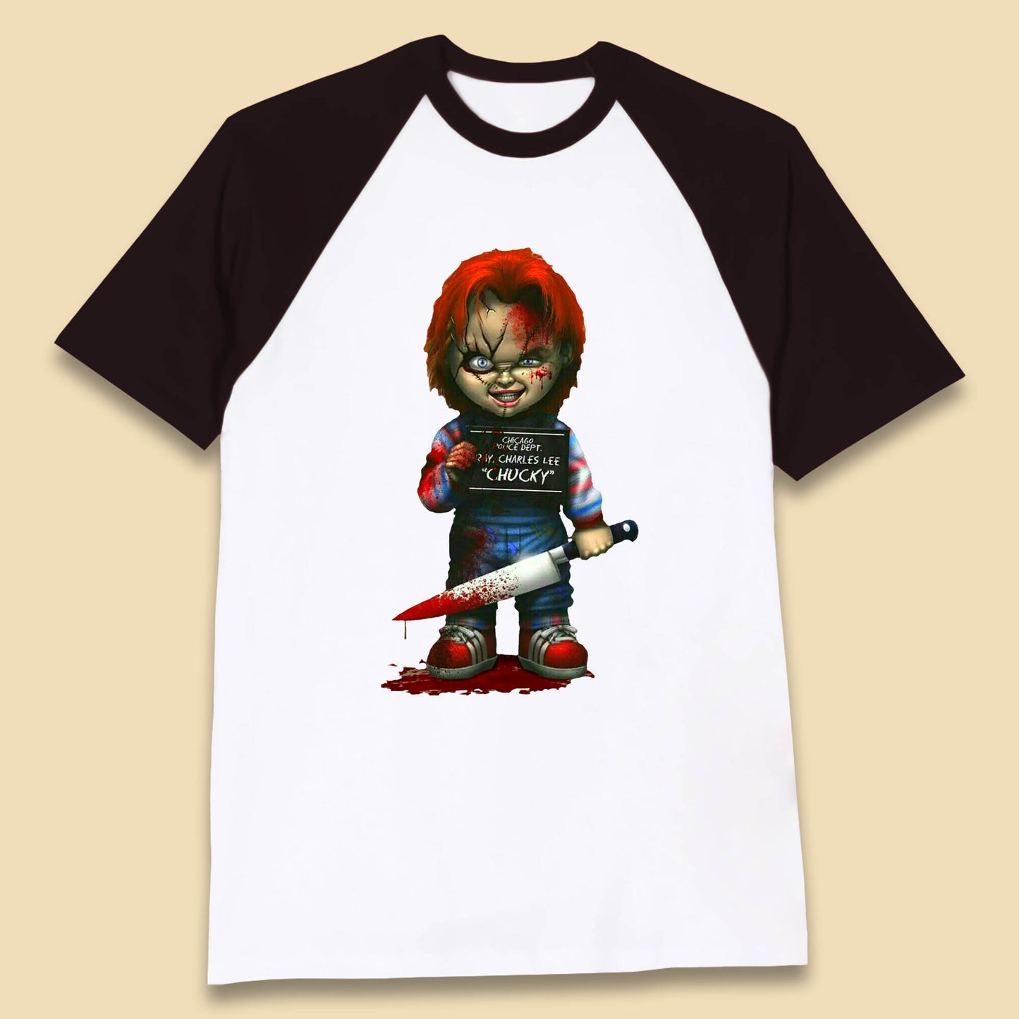 Chucky Mug Shot Chicago Police Dept Ray Charles Lee Chucky Halloween Horror Movie Baseball T Shirt