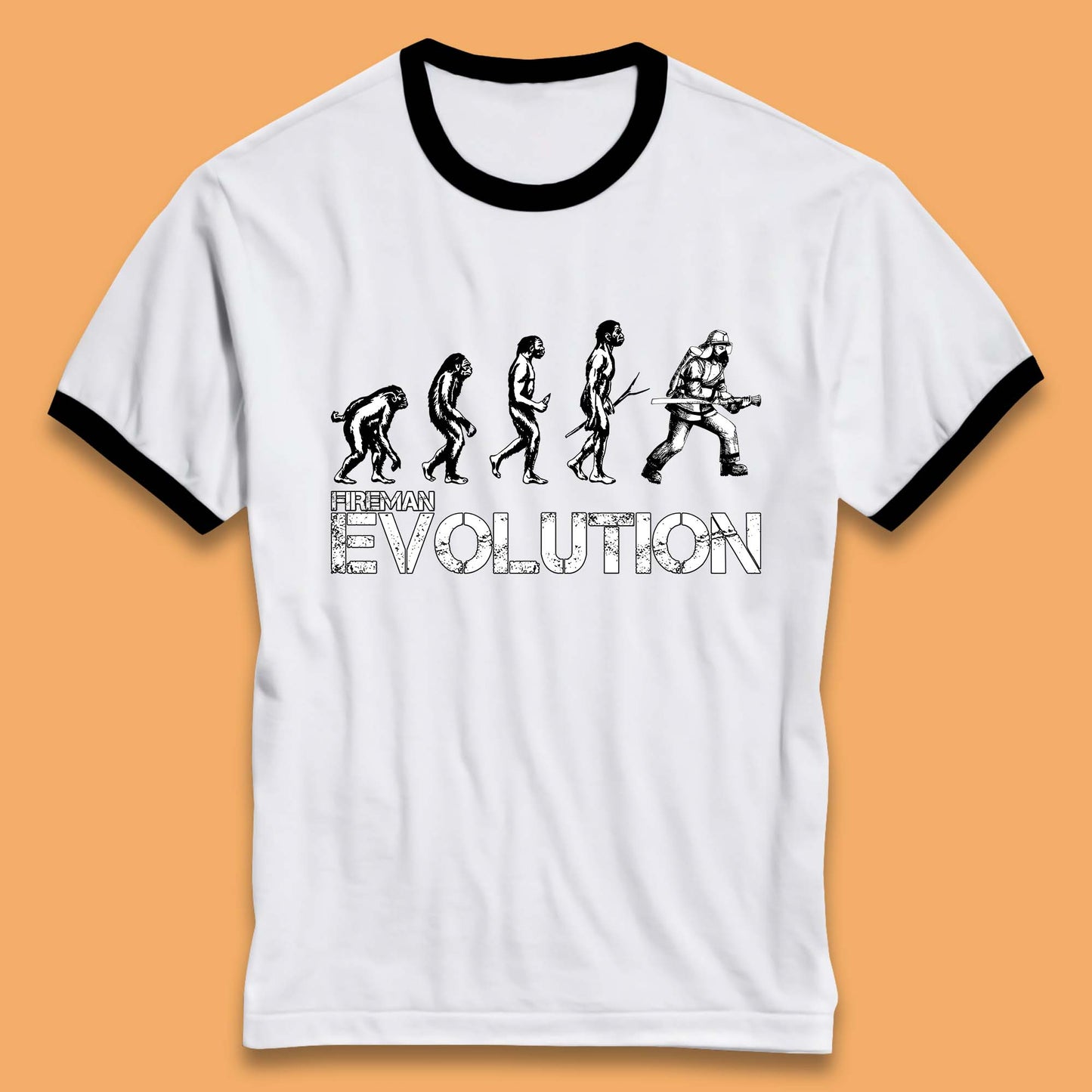 Fireman Evolution Funny Fire Brigade Service Firefighter Ringer T Shirt