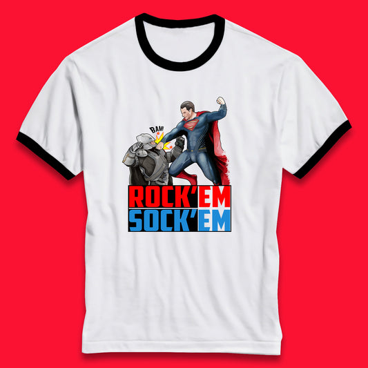 Rock'Em Sock'Em Batman V Superman Dawn Of Justice DC Comics Superheroes Fighting The Ultimate Face Off Ringer T Shirt