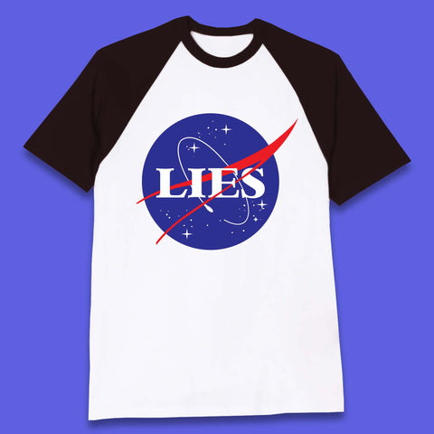 NASA Lies Logo Parody Baseball T-Shirt