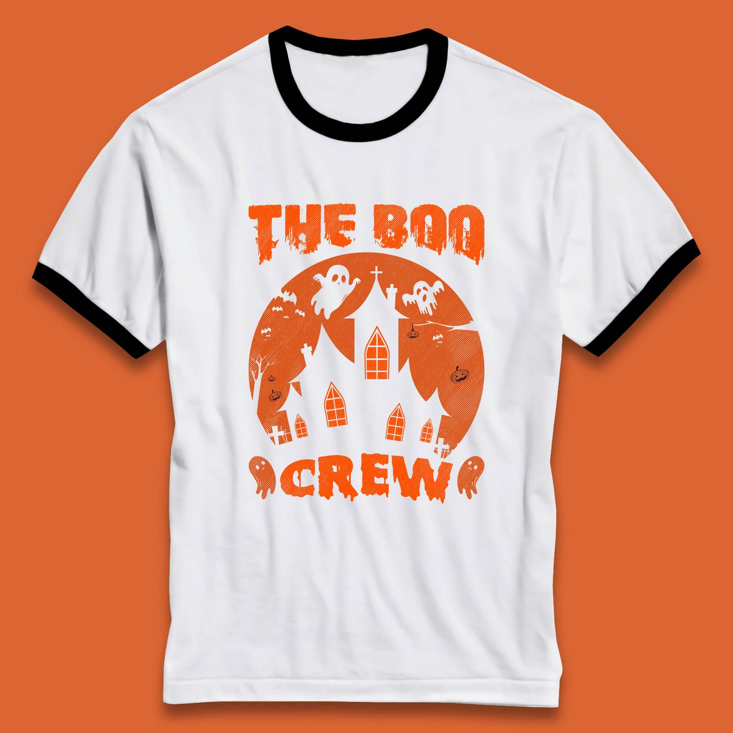The Boo Crew Halloween Boo Squad Matching Costume Haunted House Horror Boo Ghost Ringer T Shirt