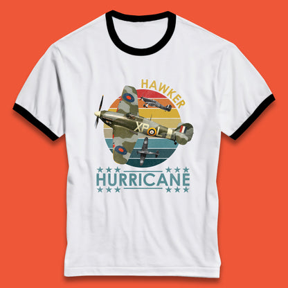 Hawker Hurricane UK Vintage WWII RAF Fighter Jet British Aircraft Royal Air Force Remembrance Day Ringer T Shirt