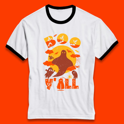 Halloween Boo Y'all Hey Boo Funny Spooky Halloween Party Ringer T Shirt