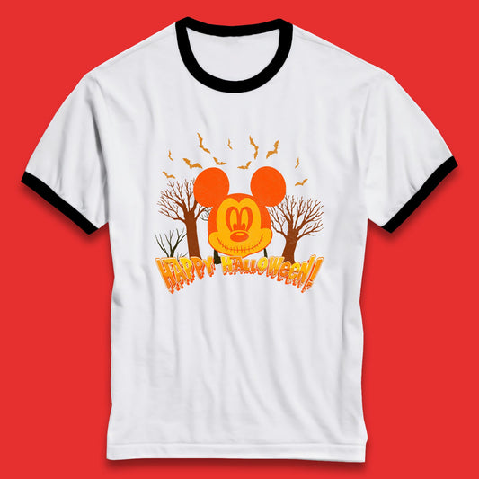 Happy Halloween Mickey Mouse Horror Scary Spooky Jack Face Halloween Disney Trip Ringer T Shirt