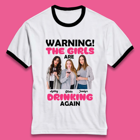 Personalised Girls Drinking Again Ringer T-Shirt