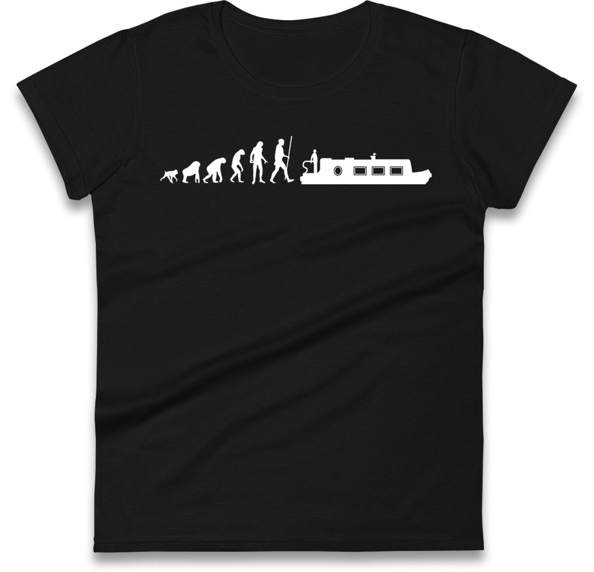 Human Evolution Canal boat Womens T Shirt