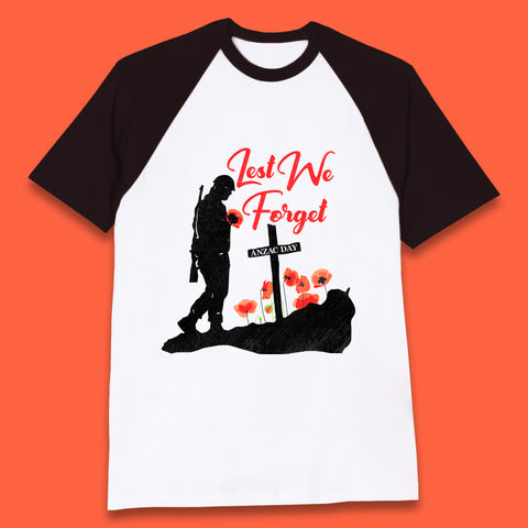 Anzac Day Lest We Forget Poppy Flowers Remembrance Day British Armed Forces Baseball T Shirt