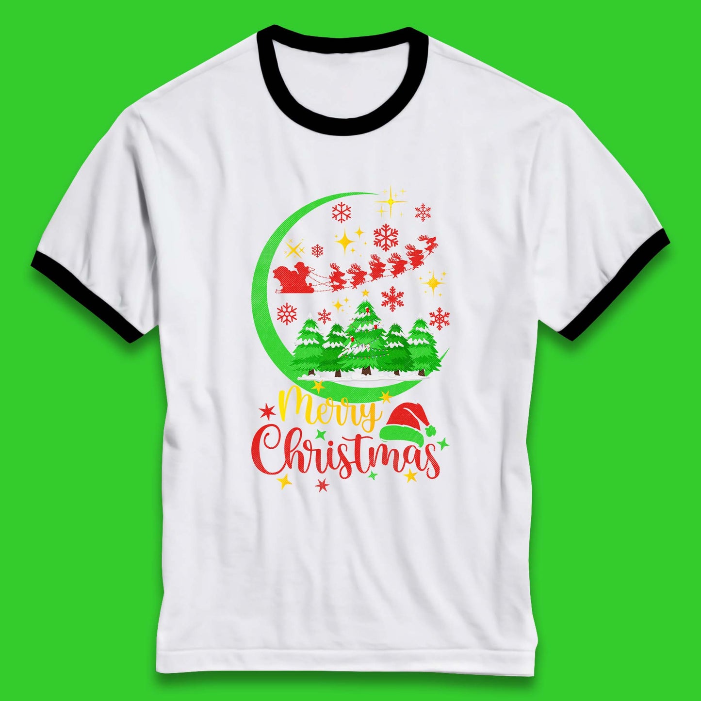 merry christmas santa trees ringer t shirt