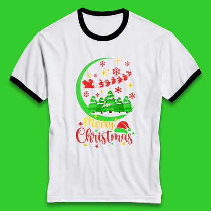 merry christmas santa trees ringer t shirt
