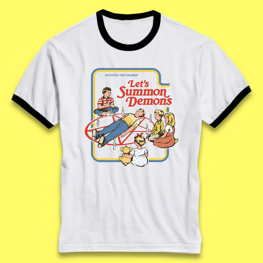 Let's Summon Demons Creepy Incantation Halloween Comic Funny Dark Humor Ringer T Shirt