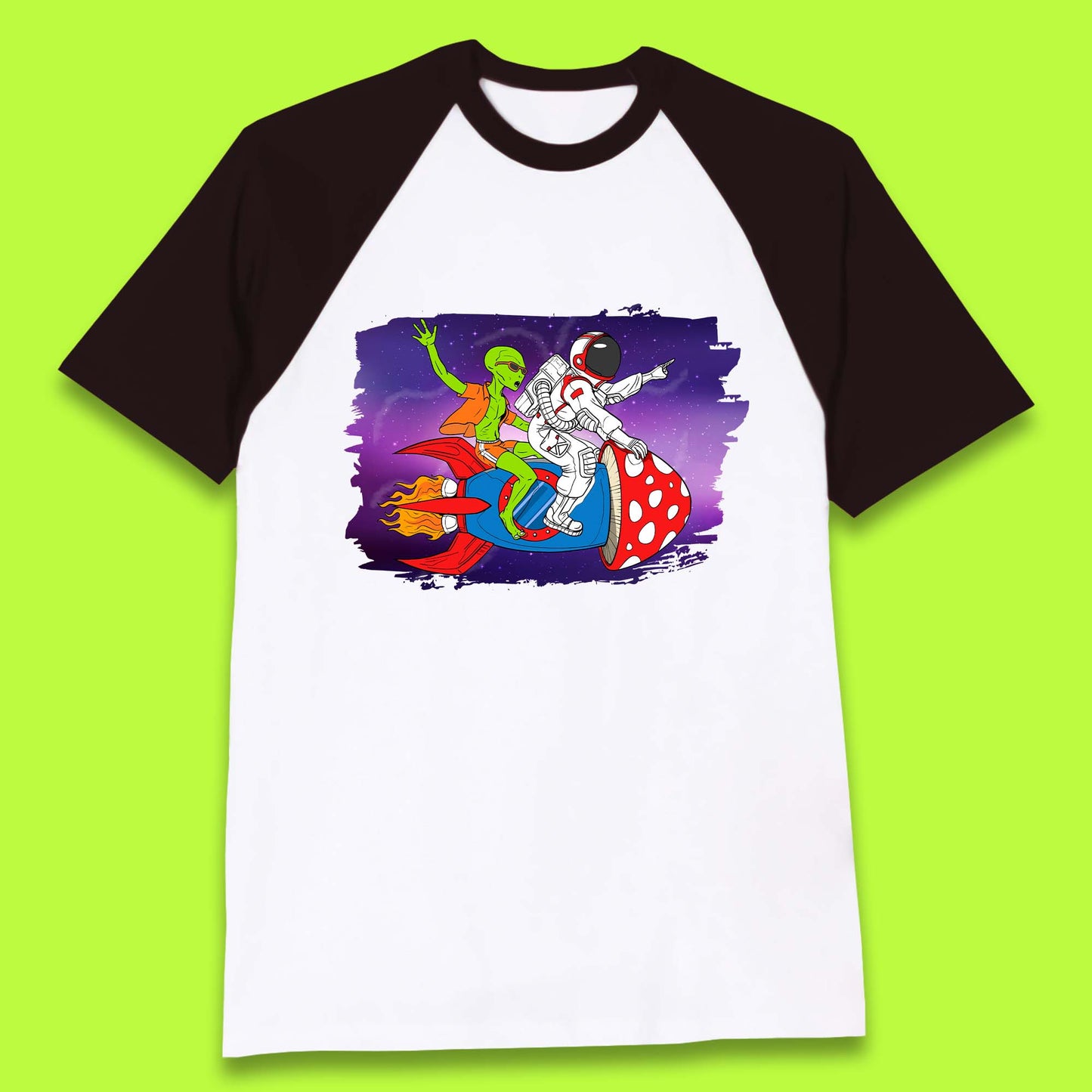 Alien & Astronaut Rocket Ship Baseball T-Shirt