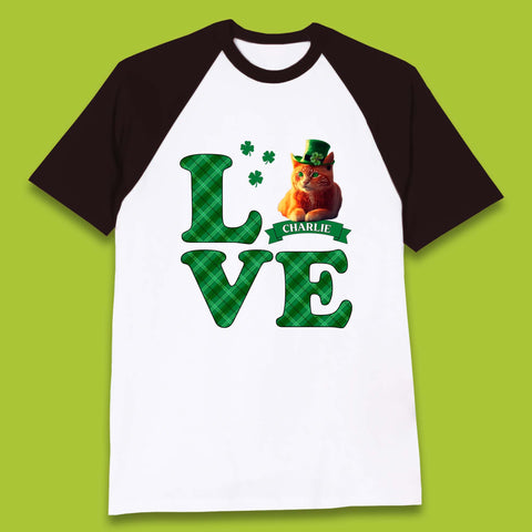 Personalised Love St. Patrick's Cat Baseball T-Shirt