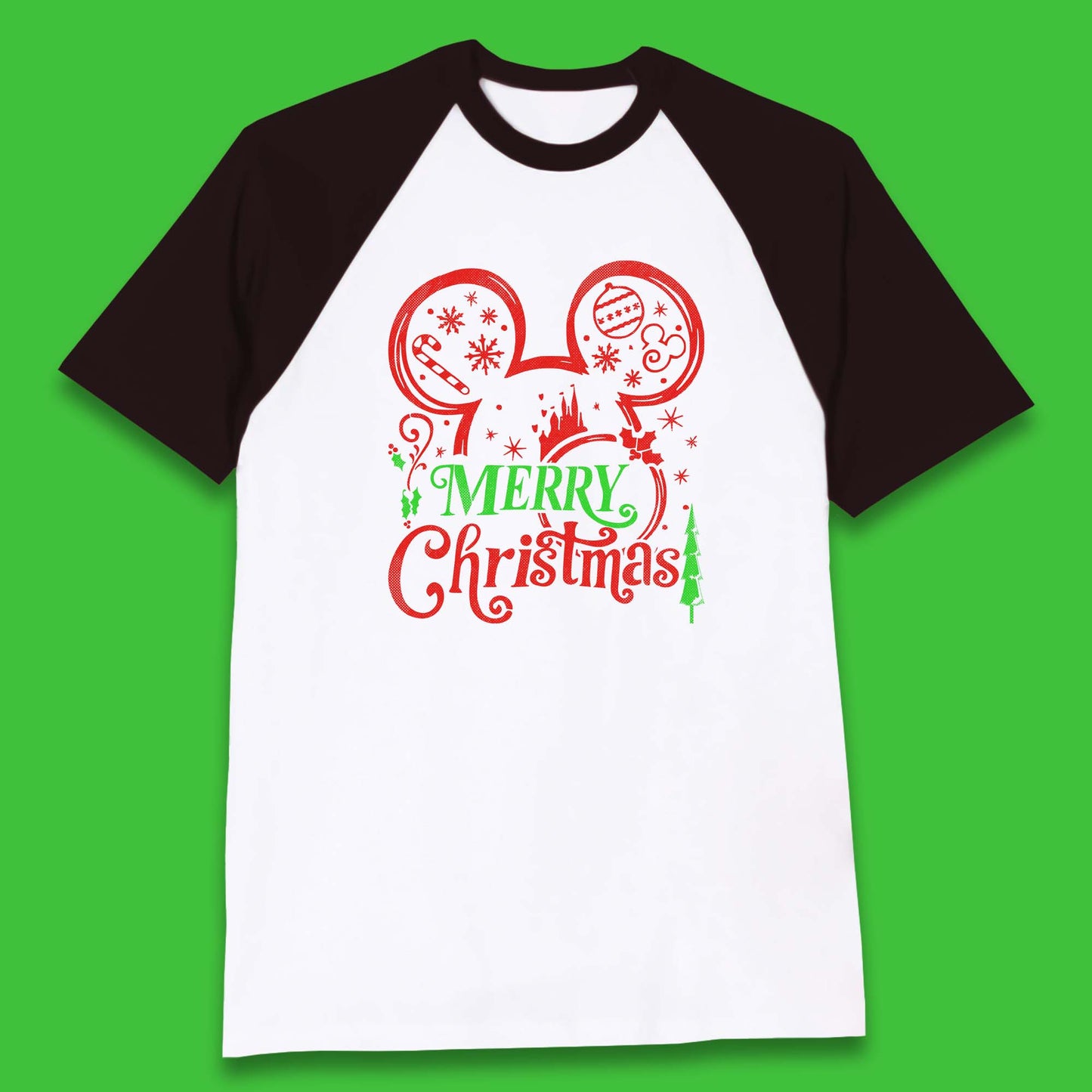 mickey mouse head christmas baseball t shirt