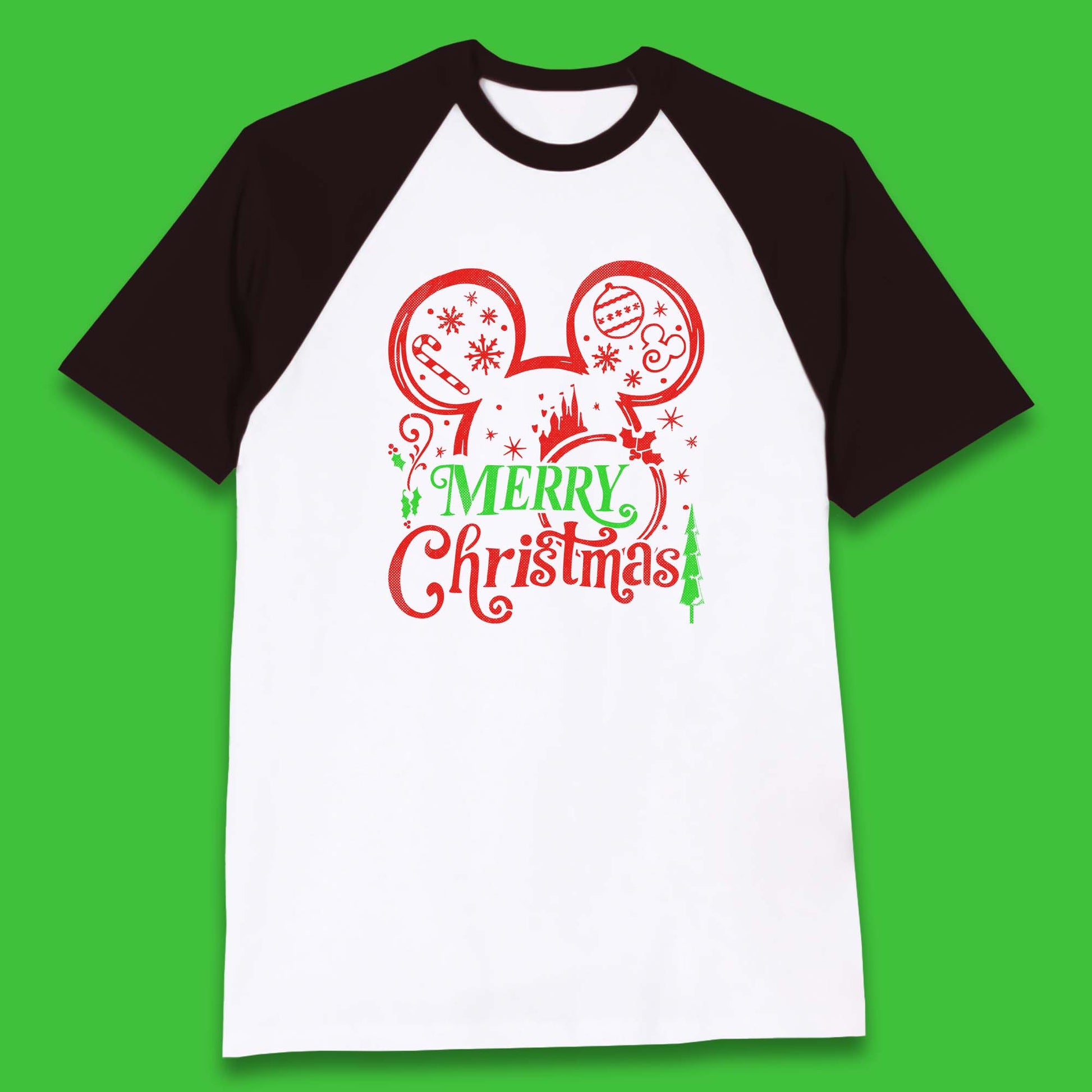 mickey mouse head christmas baseball t shirt