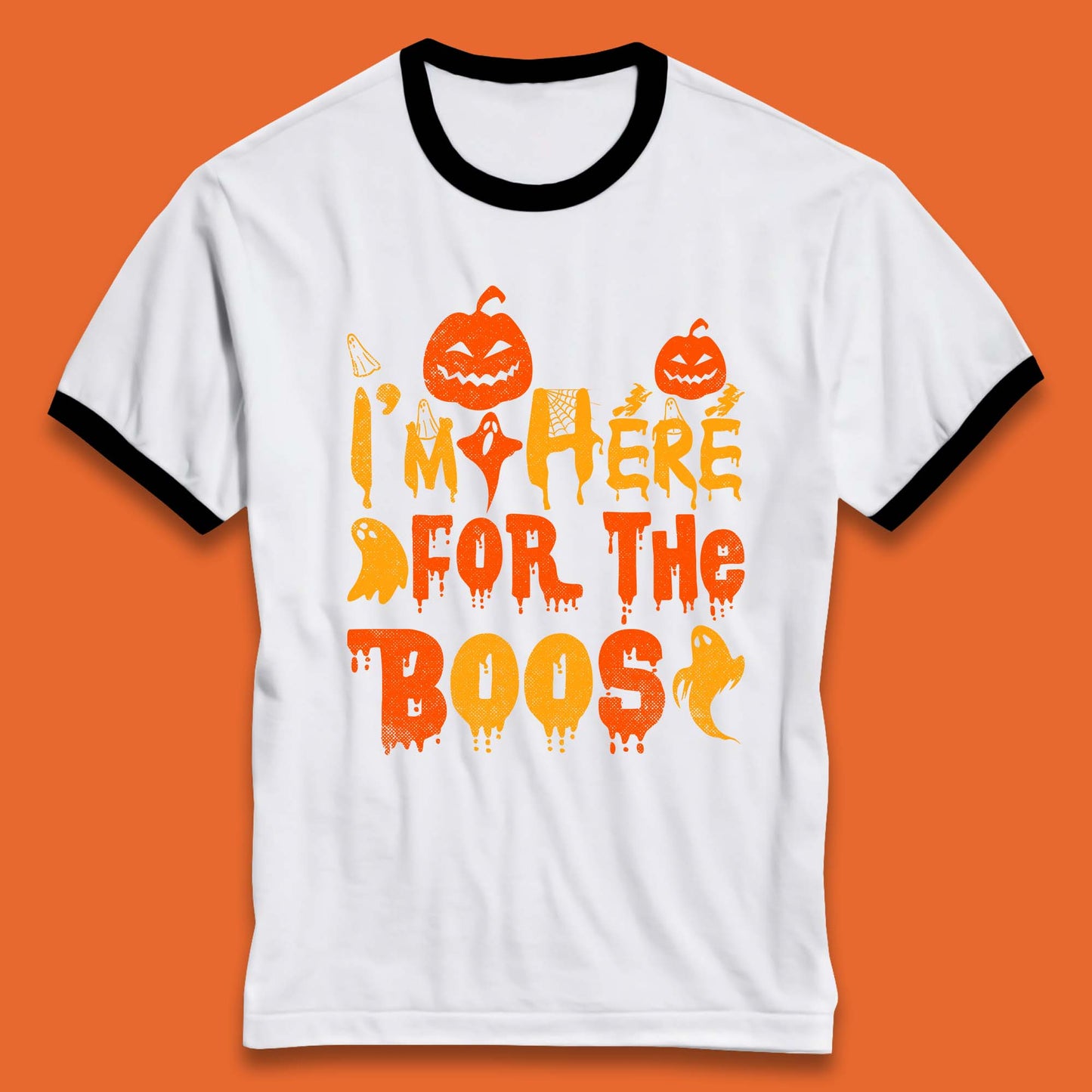 I'm Here For The Boos Halloween Pumpkin Ghost Horror Scary Ringer T Shirt