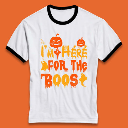 I'm Here For The Boos Halloween Pumpkin Ghost Horror Scary Ringer T Shirt