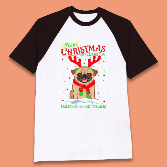 christmas pug dog baseball t-shirt